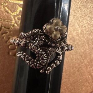Barbara Bixby SZ 8 Sterling Silver & 18K Gold Lotus OM Ring w/Pouch and Box